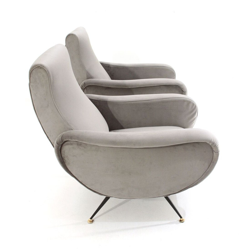 Pareja de sillones vintage de terciopelo gris 1950