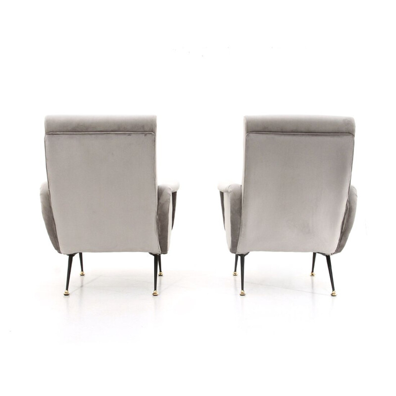 Pair of vintage grey velvet armchairs 1950