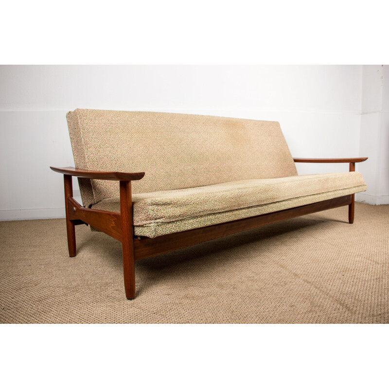 Large vintage 4-seater teak and fabric daybed, Danish 1960