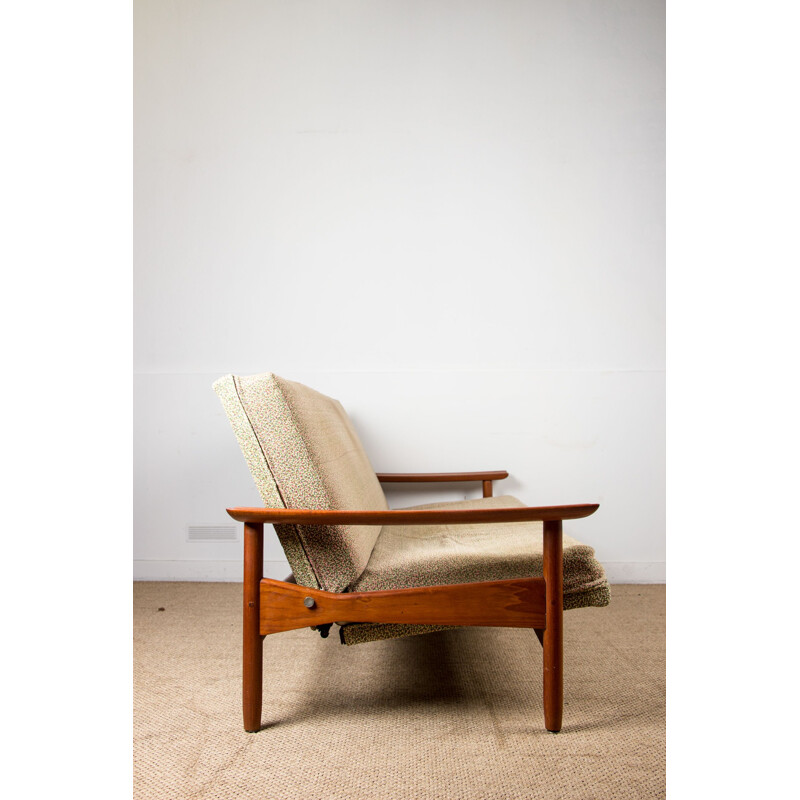 Large vintage 4-seater teak and fabric daybed, Danish 1960