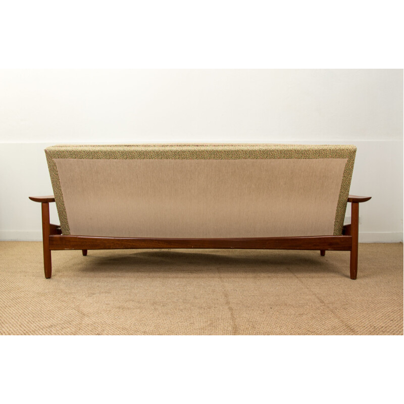 Large vintage 4-seater teak and fabric daybed, Danish 1960