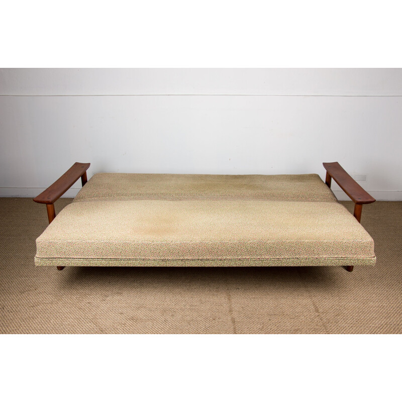 Large vintage 4-seater teak and fabric daybed, Danish 1960