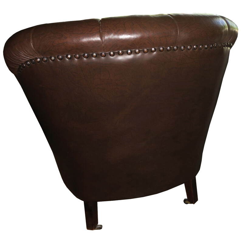 Chaise vintage club en cuir brun foncé