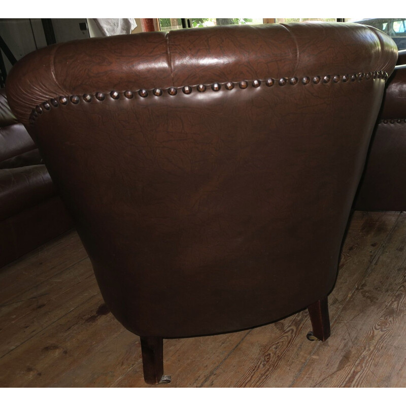 Chaise vintage club en cuir brun foncé