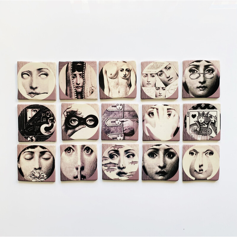 Set of 15 vintage ceramic tiles by Pietro Fornasetti, Italy 1990s