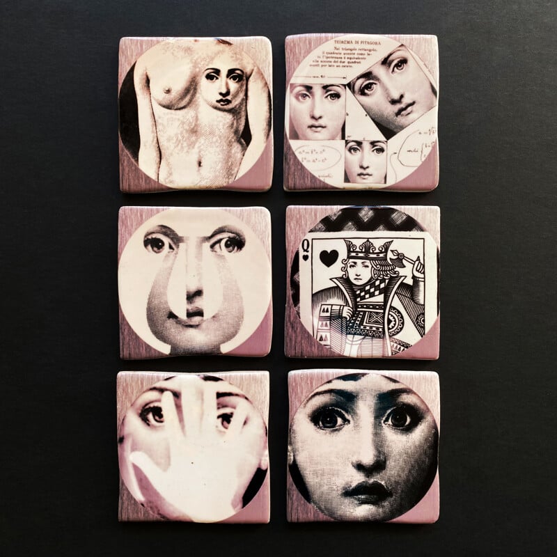 Set of 15 vintage ceramic tiles by Pietro Fornasetti, Italy 1990s