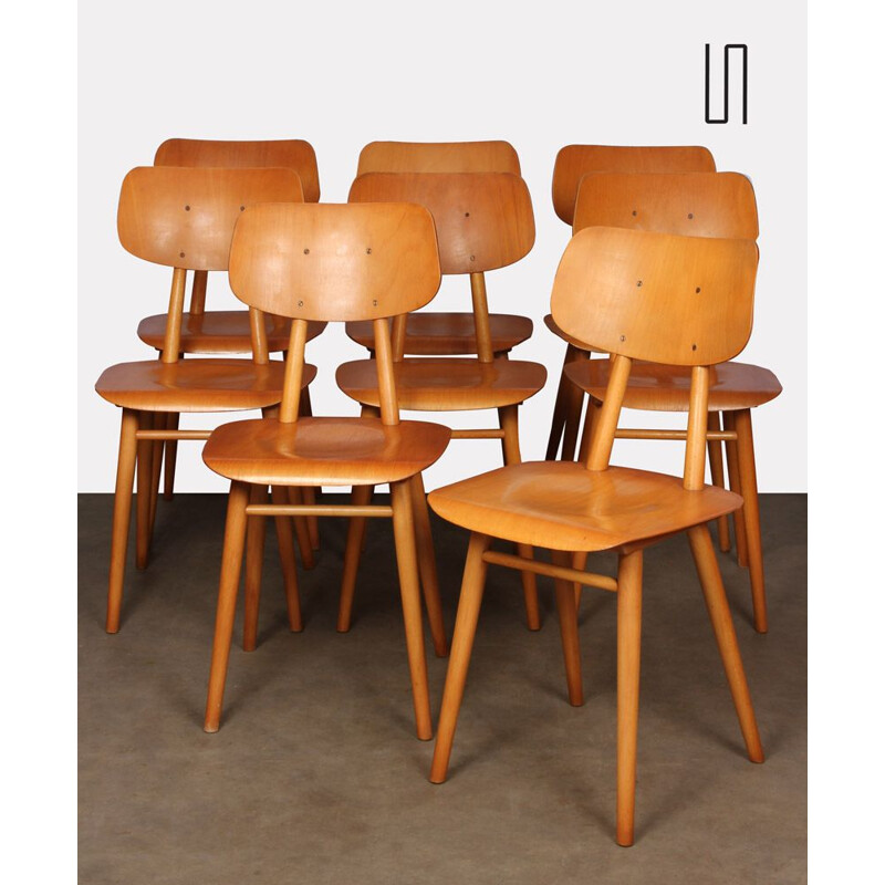 Set of 8 vintage wooden chairs by Ton, Czech Republic 1960s