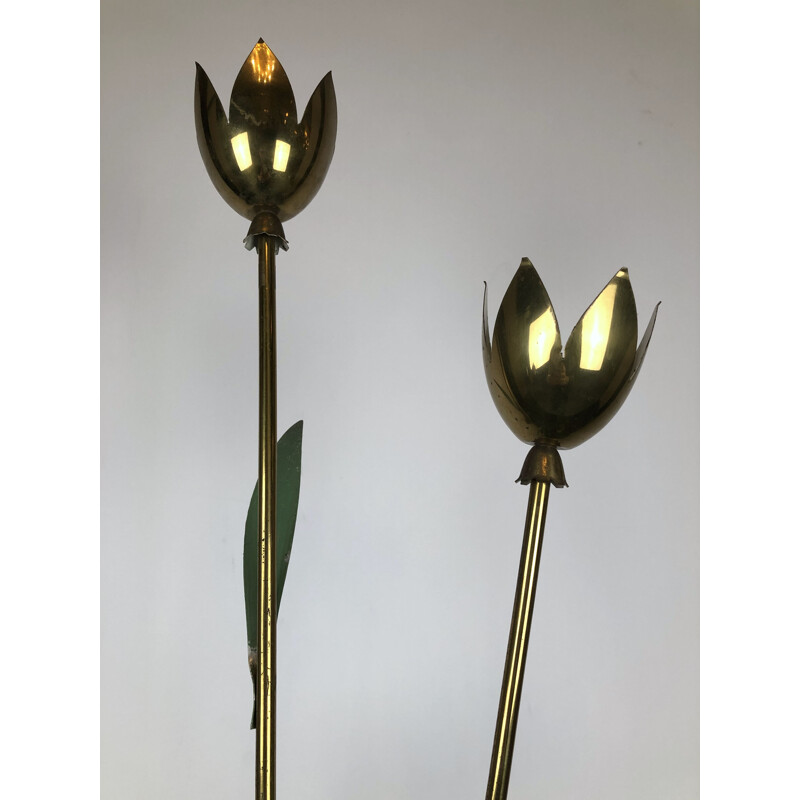 Lampe florale vintage en laiton de Arredoluce, Italie 1950