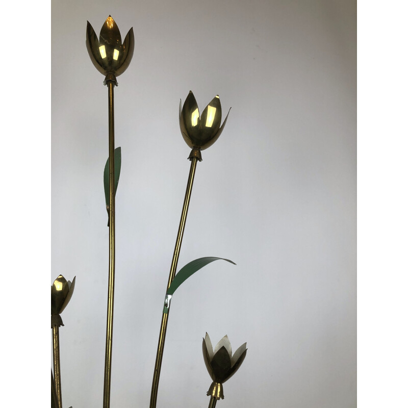 Lampe florale vintage en laiton de Arredoluce, Italie 1950