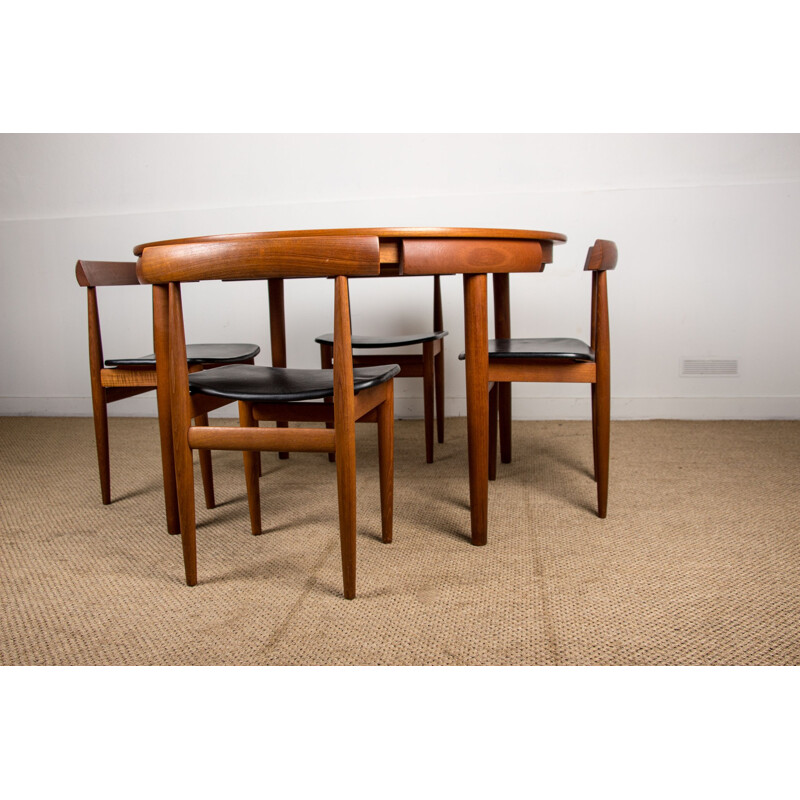 Vintage teak dining table and 4 chairs model 63031 by Hans Olsen for Frem Rojle, Denmark 1964s