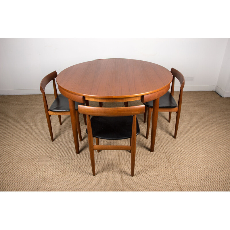 Vintage teak dining table and 4 chairs model 63031 by Hans Olsen for Frem Rojle, Denmark 1964s