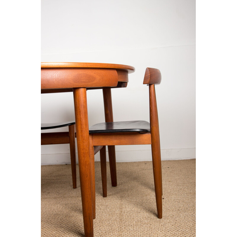 Vintage teak dining table and 4 chairs model 63031 by Hans Olsen for Frem Rojle, Denmark 1964s