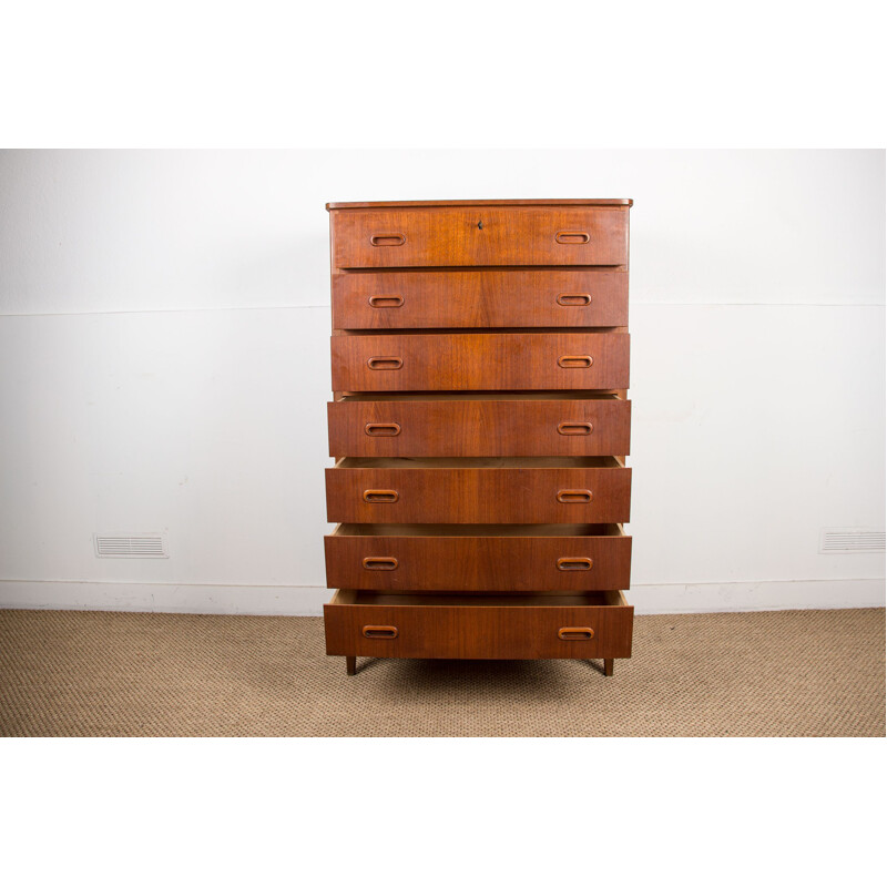 Large vintage 7 drawers teak chest of drawers Semainier, Danish 1960s