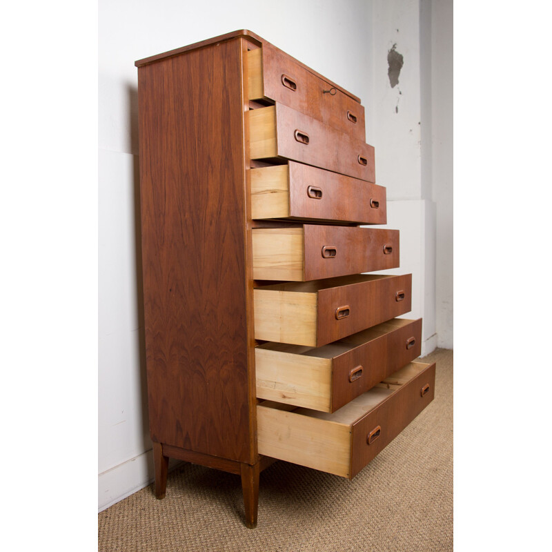 Large vintage 7 drawers teak chest of drawers Semainier, Danish 1960s