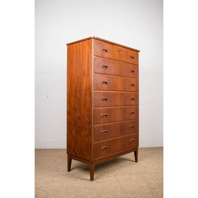 Large vintage 7 drawers teak chest of drawers Semainier, Danish 1960s