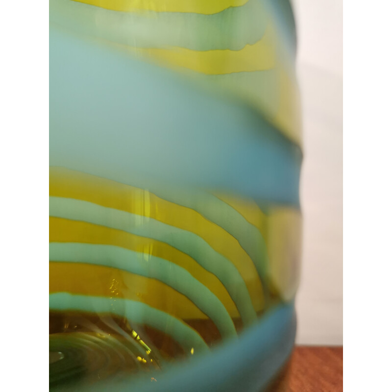 Vintage vase in blown and frosted glass in spiral shape