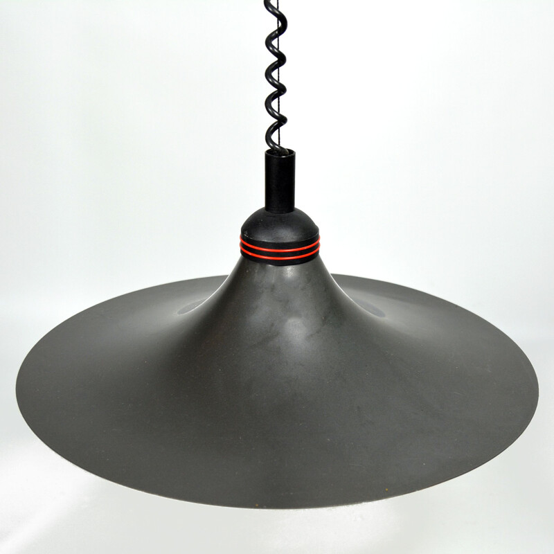 Lámpara de suspensión negra vintage Kromer Leuchten, Alemania 1980