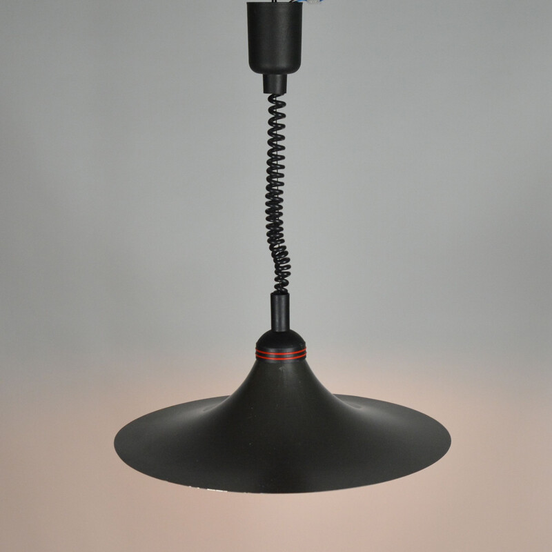 Lámpara de suspensión negra vintage Kromer Leuchten, Alemania 1980