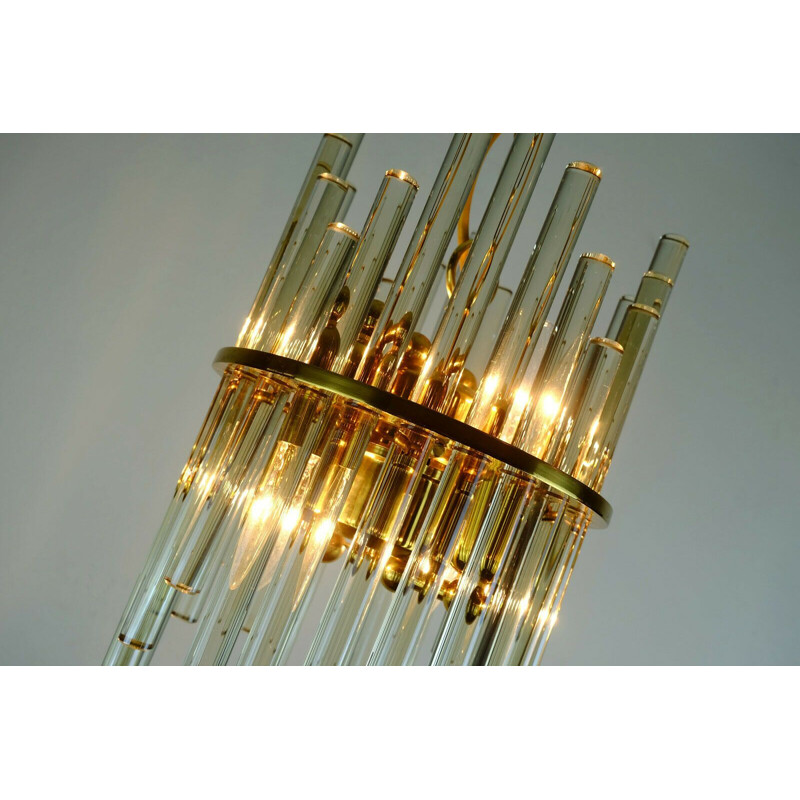 Vintage gilt brass and glass rods hollywood pendant light by christoph palme 1960s