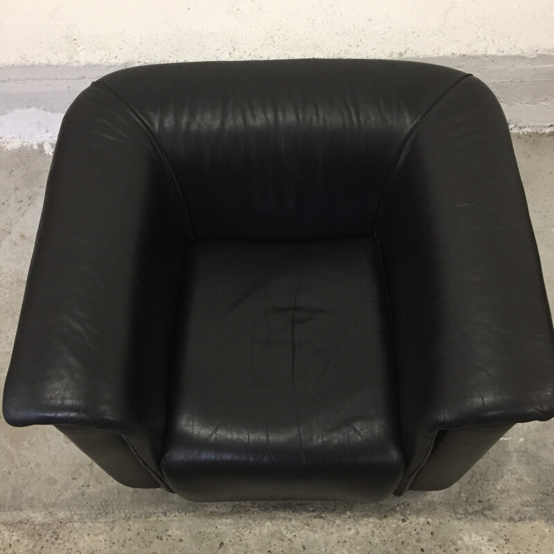 Vintage Black leather Hochbarett chair by Karl Wittmann 1970s