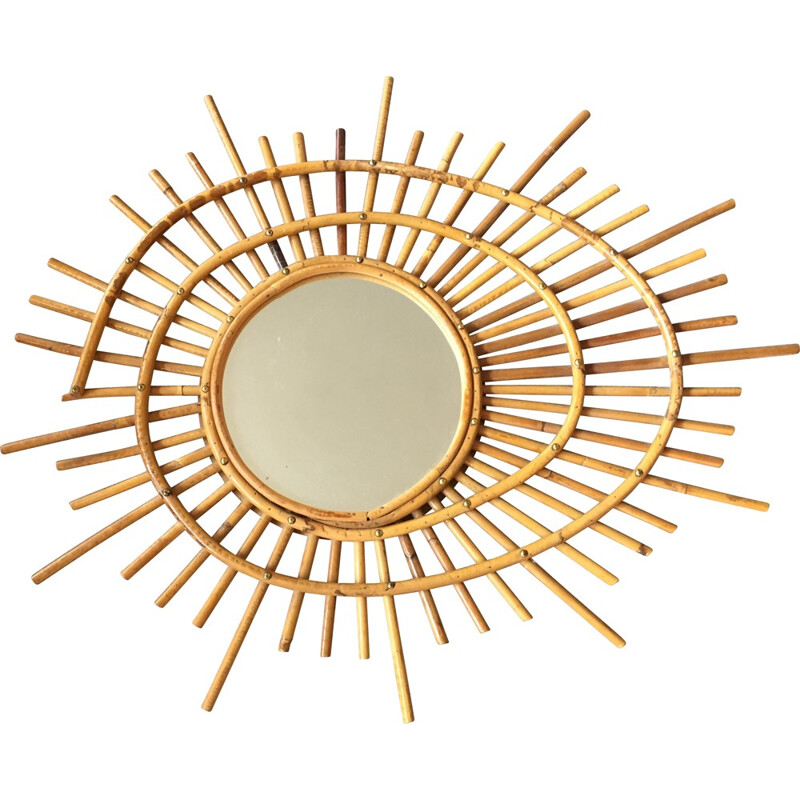 Sunshine mirror in rattan with spiral form - 1950s