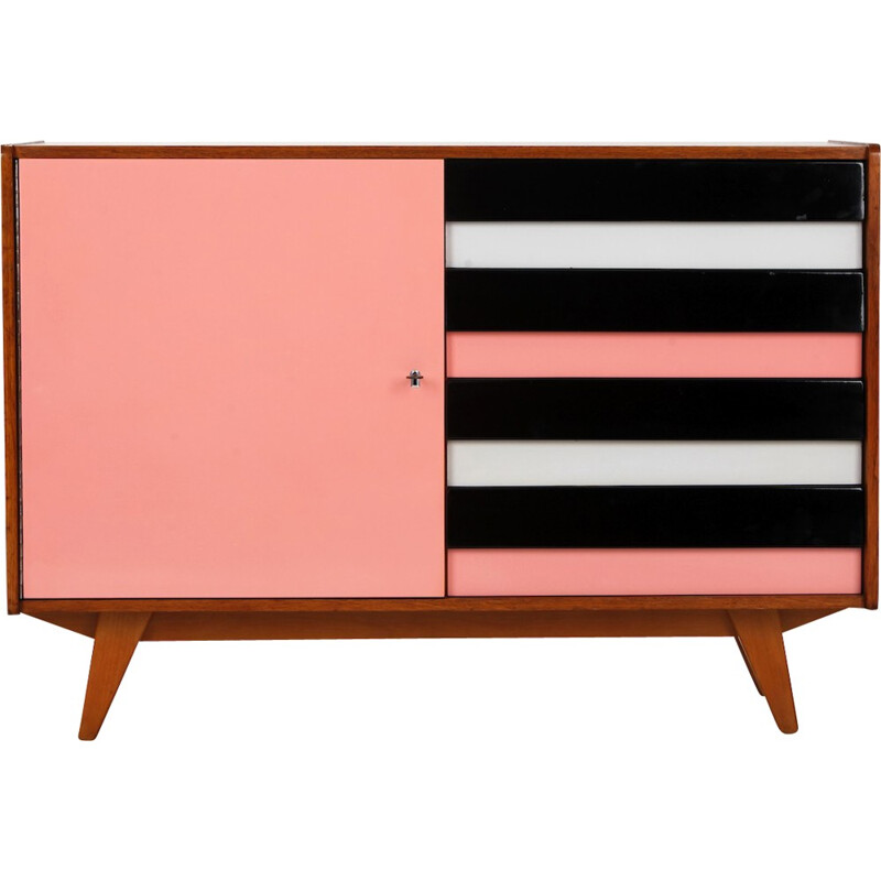 Mid-century Interier Praha sideboard in pink oakwood and plastic, Jiri JIROUTEK - 1960s