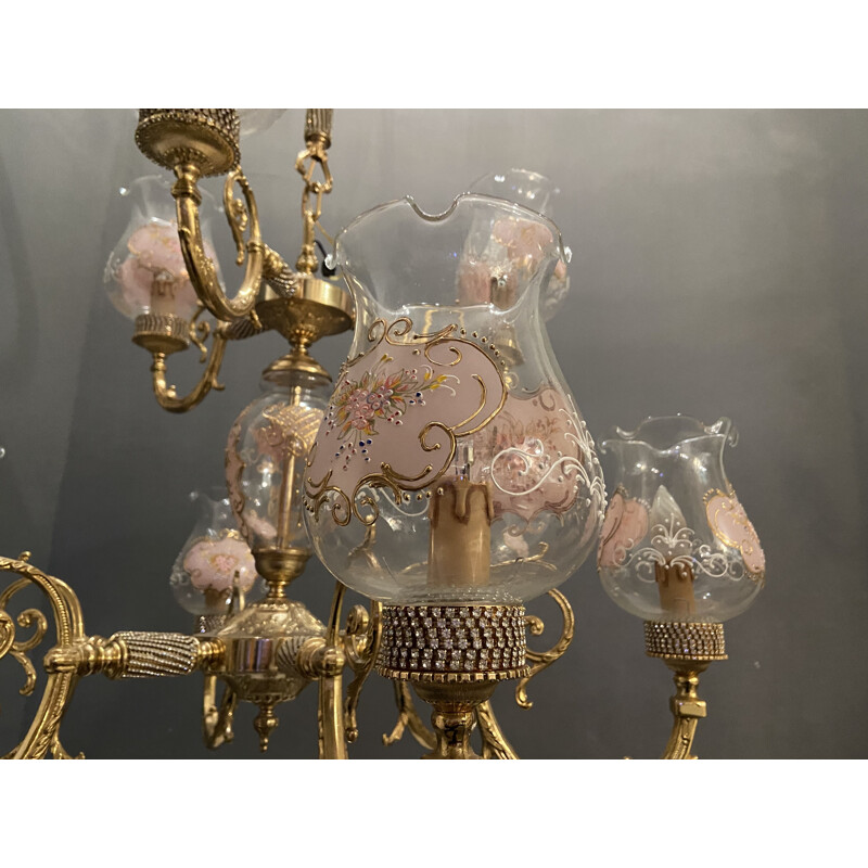 Chandelier vinatge in Murano glass by Barocco Rosa Perla pink