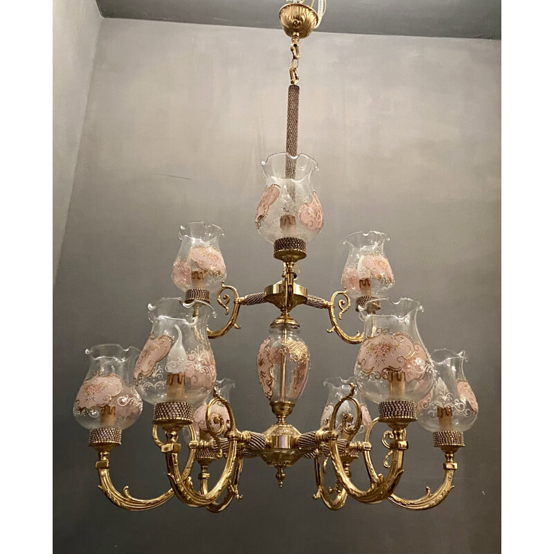 Chandelier vinatge in Murano glass by Barocco Rosa Perla pink