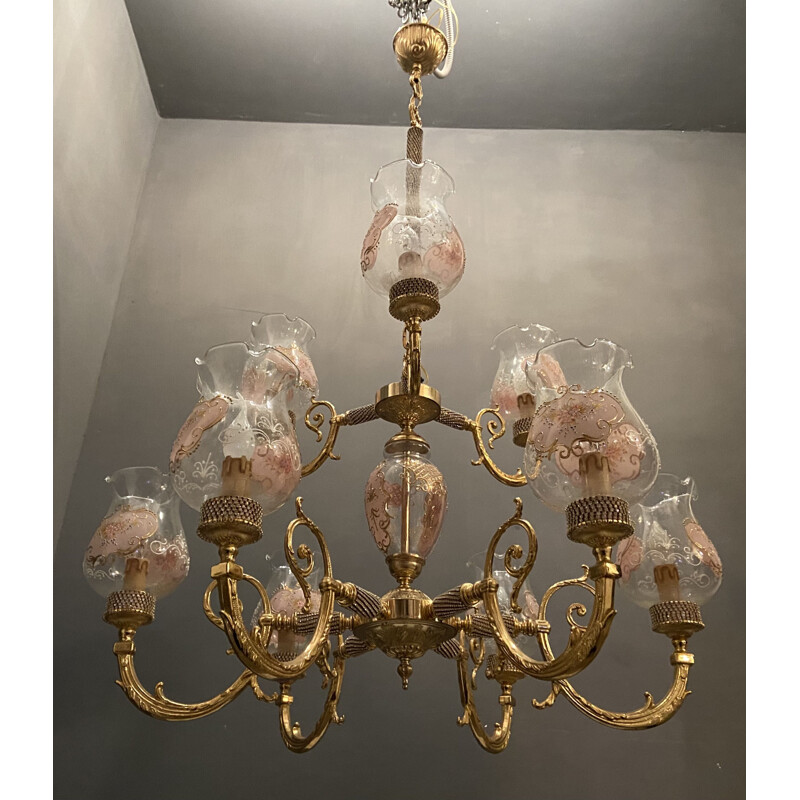 Lustre vinatge en verre de Murano par Barocco Rosa Perla rose