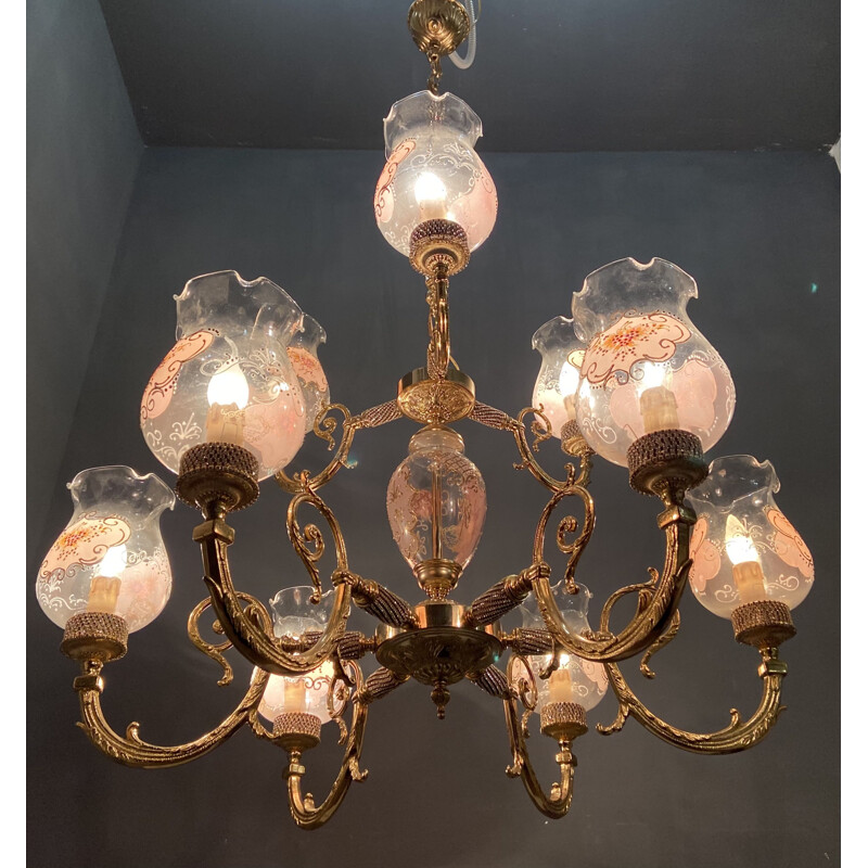 Chandelier vinatge in Murano glass by Barocco Rosa Perla pink