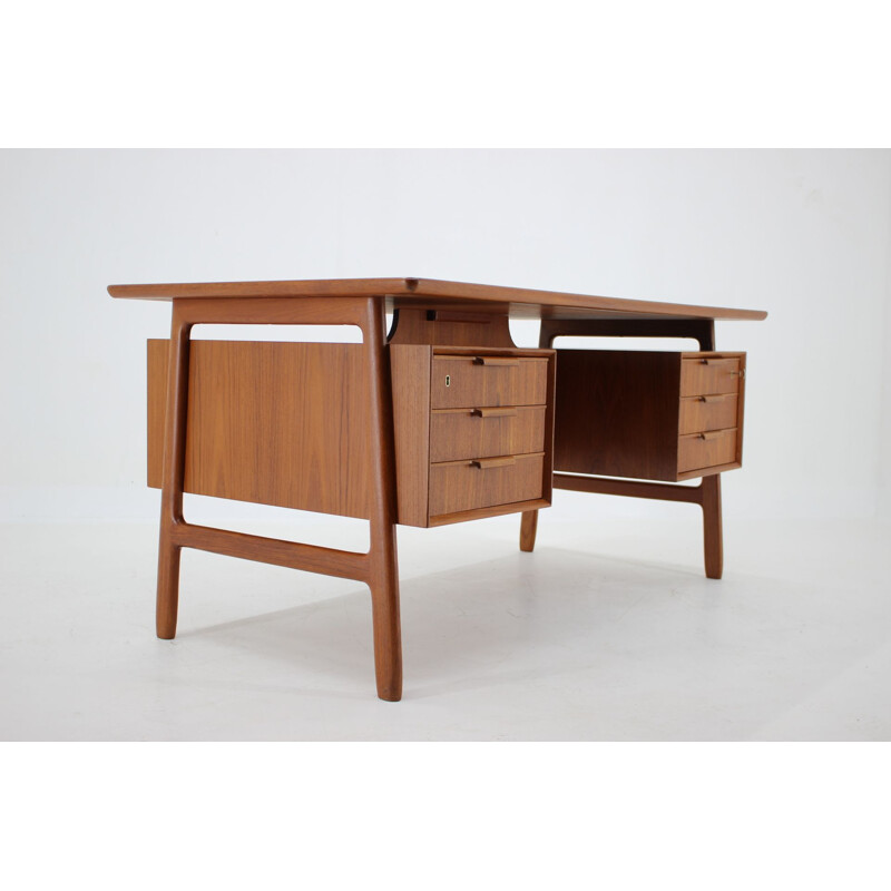 Vintage Omann Jun Model 75 Free Standing Teak Writing Desk, Denmark 1960s