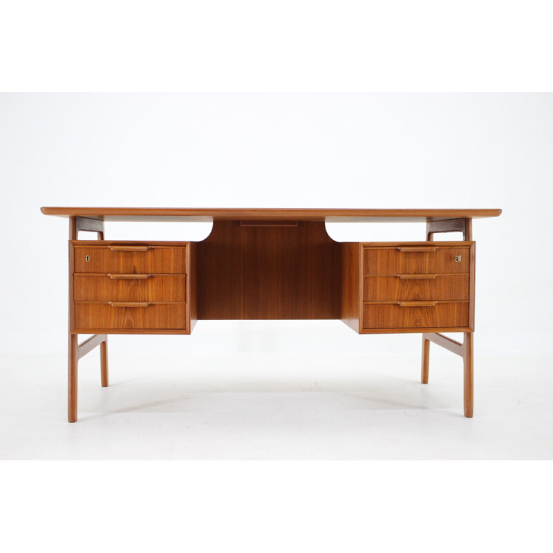 Vintage Omann Jun Model 75 Free Standing Teak Writing Desk, Denmark 1960s