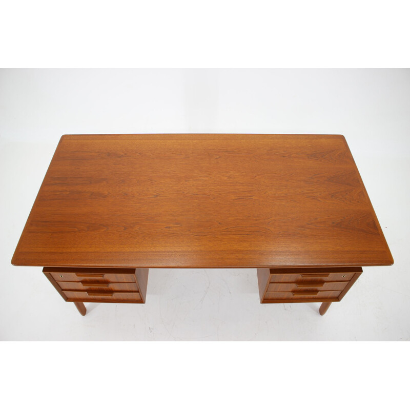 Vintage Omann Jun Model 75 Free Standing Teak Writing Desk, Denmark 1960s