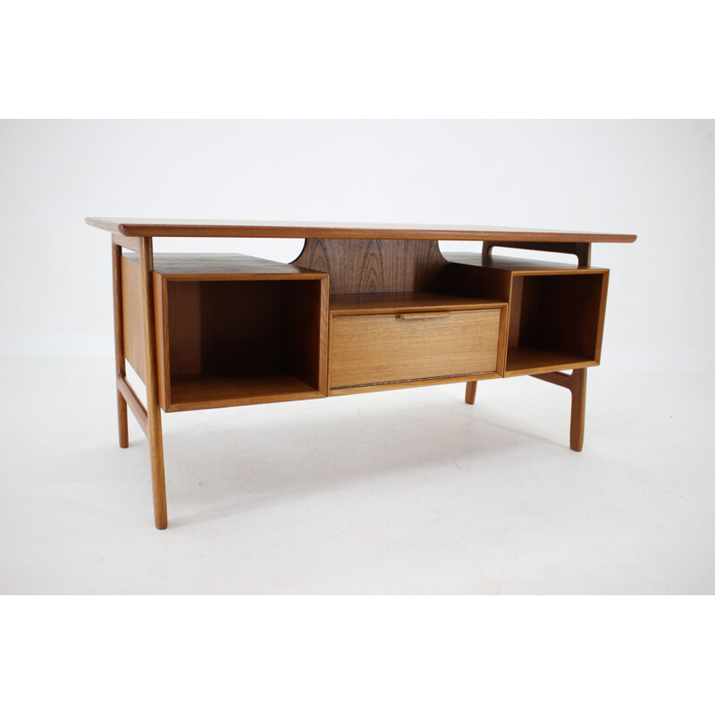 Vintage Omann Jun Model 75 Free Standing Teak Writing Desk, Denmark 1960s