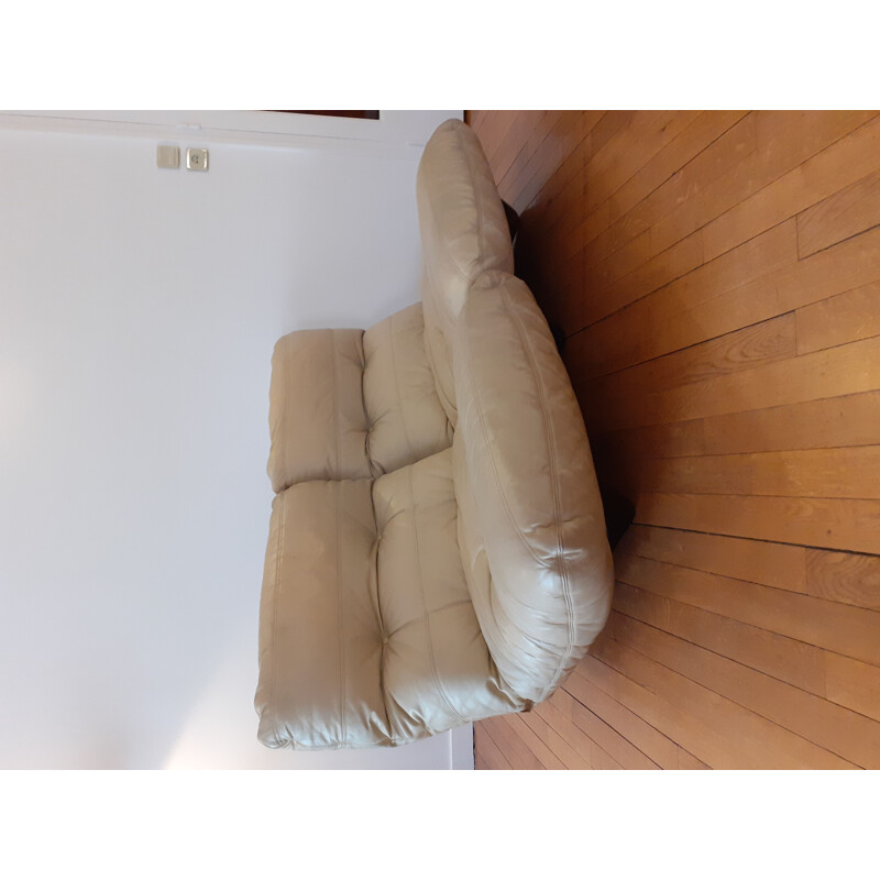 Vintage Marsala bench in beige leather 1970s