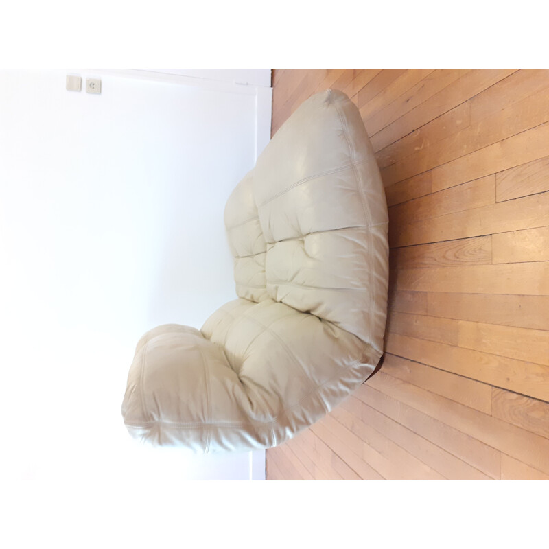 Vintage Marsala bench in beige leather 1970s