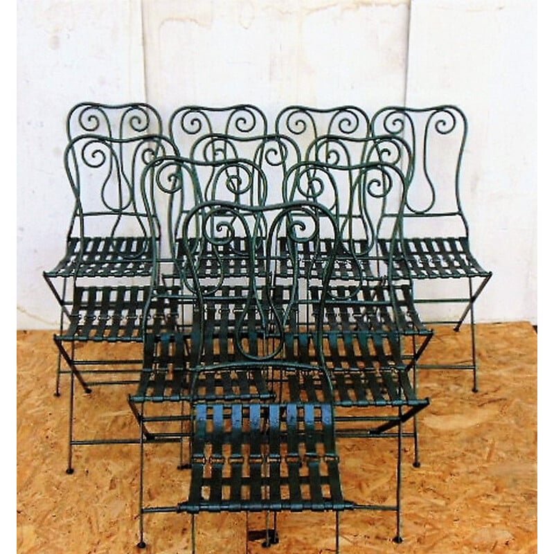 Set of 10 vintage iron chair 1930s