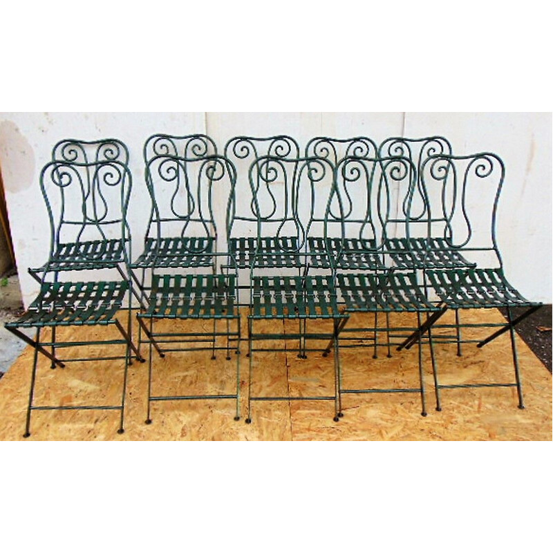 Set of 10 vintage iron chair 1930s