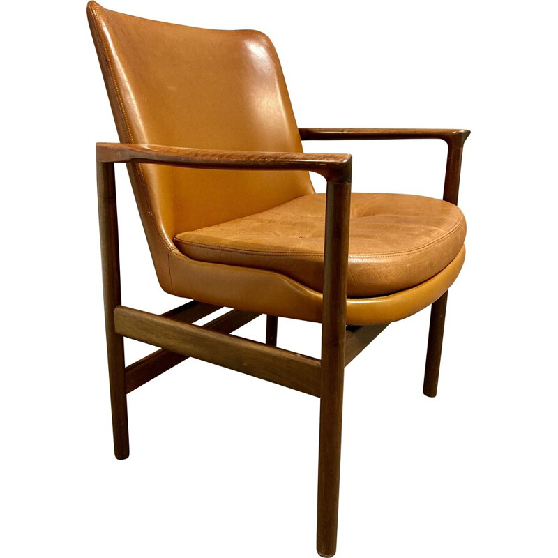 Vintage leather armchair by Kofod Larsen, Scandinavian 1950s