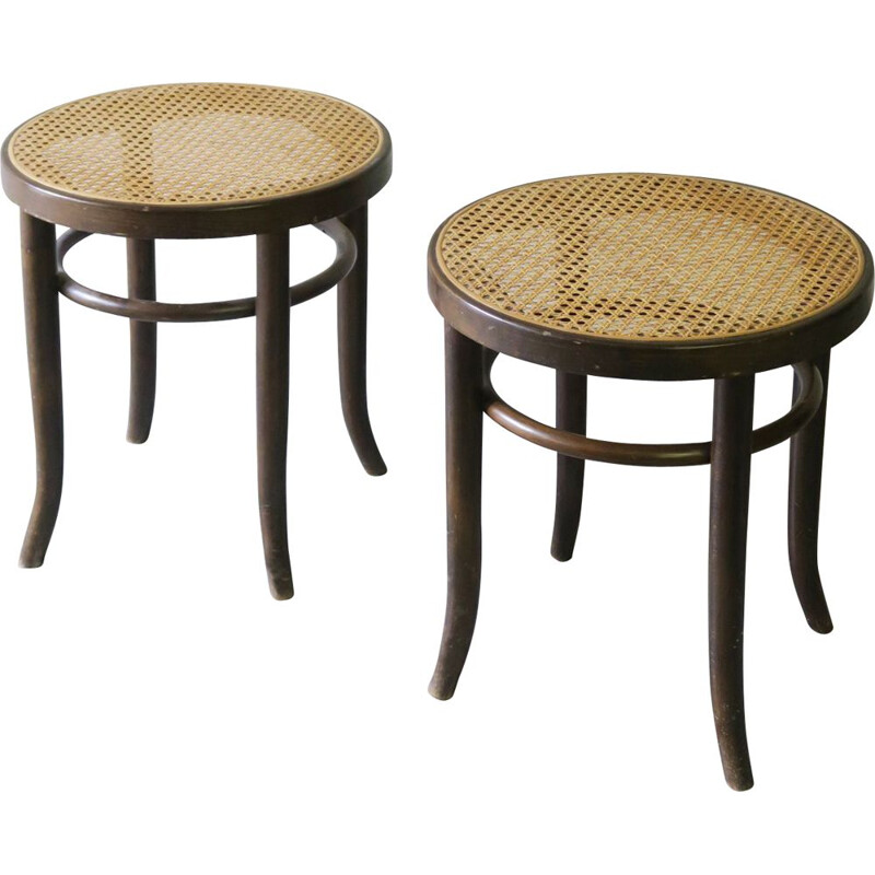 Pair of caned vintage stools