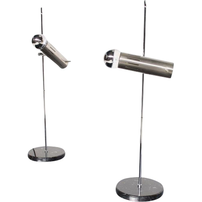Pair of vintage lamps model A4 in steel and marble by Alain Richard, 1950