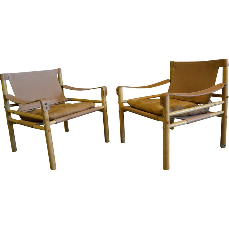 Pair of "Sirocco" armchairs in cream leather, Arne NORELL - 1970s