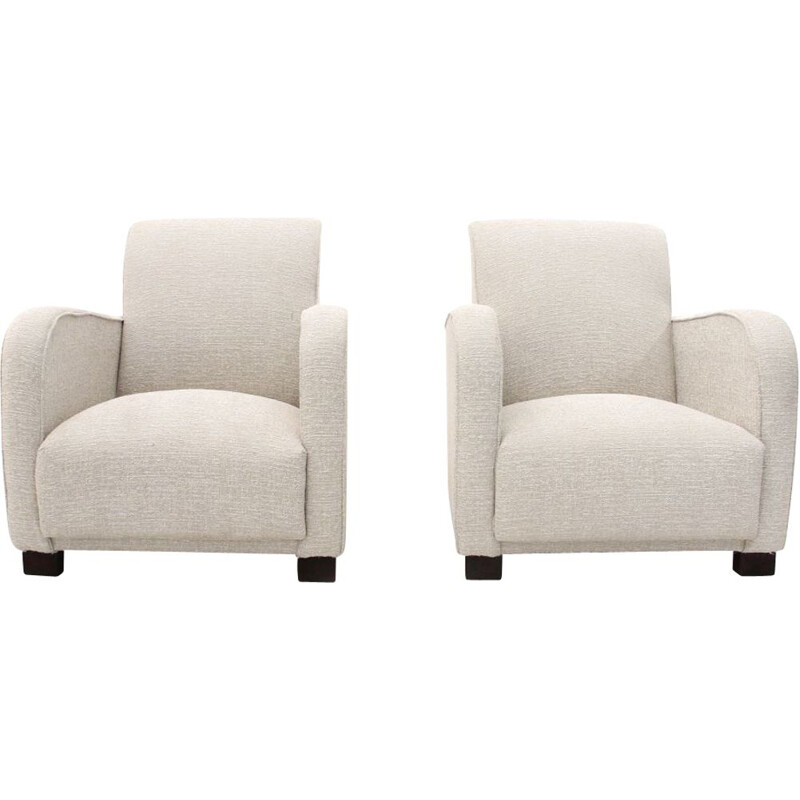 Pair of vintage armchairs in white fabric 1930s
