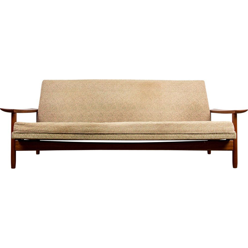 Large vintage 4-seater teak and fabric daybed, Danish 1960