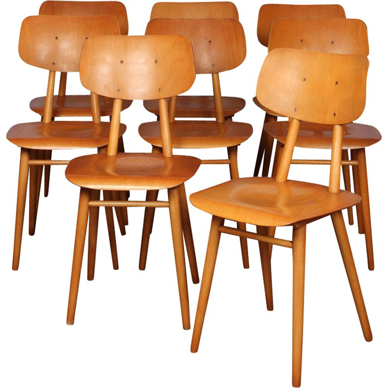 Lot de 8 chaises vintage en bois par Ton, République tchèque 1960
