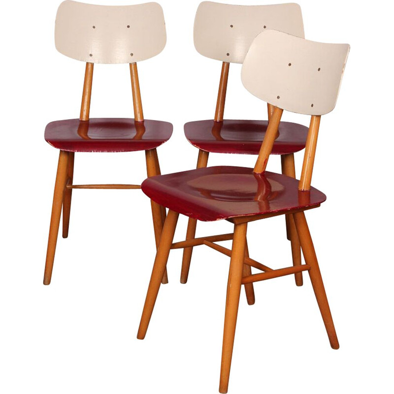 Lot of 3 vintage chairs by Ton, Czech Republic 1960s