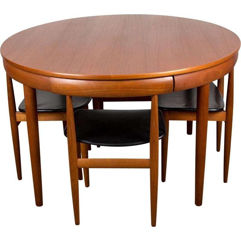 Vintage teak dining table and 4 chairs model 63031 by Hans Olsen for Frem Rojle, Denmark 1964s