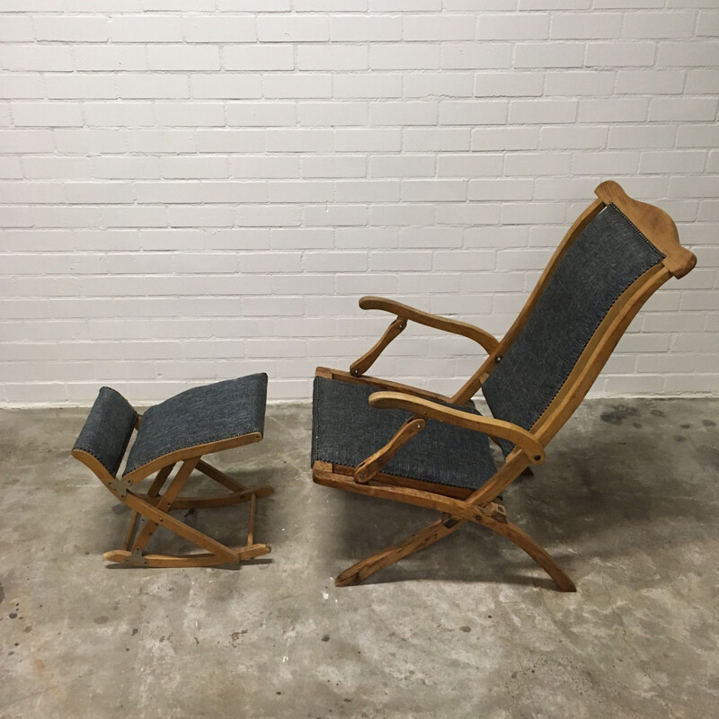 Vintage deck chair with footstool
