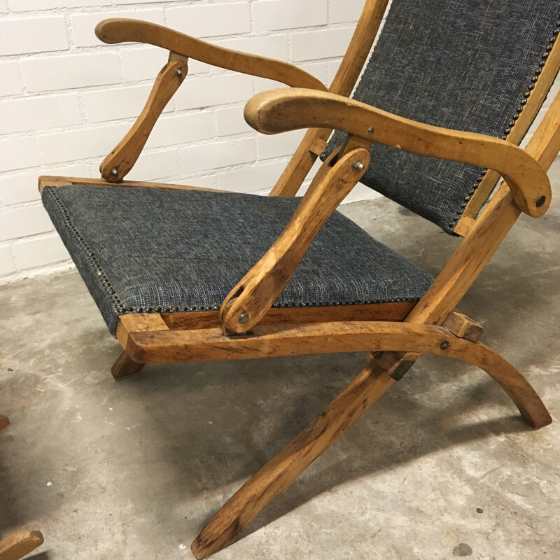 Vintage deck chair with footstool