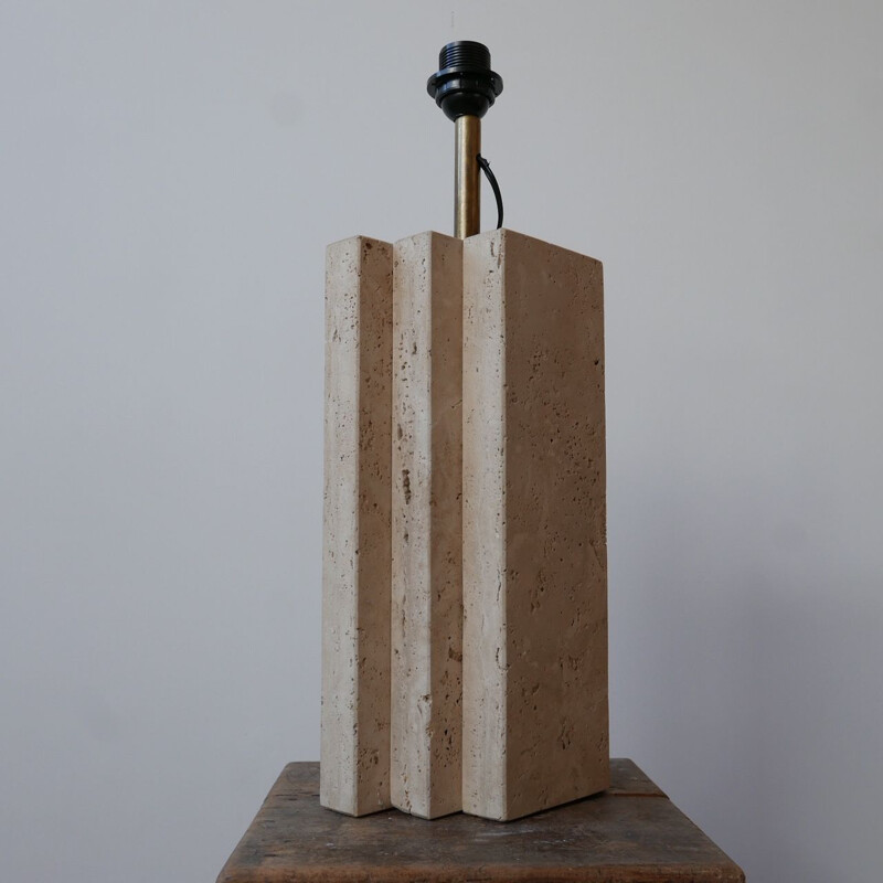 Vintage Travertine Geometric Table Lamp, Belgium 1970s